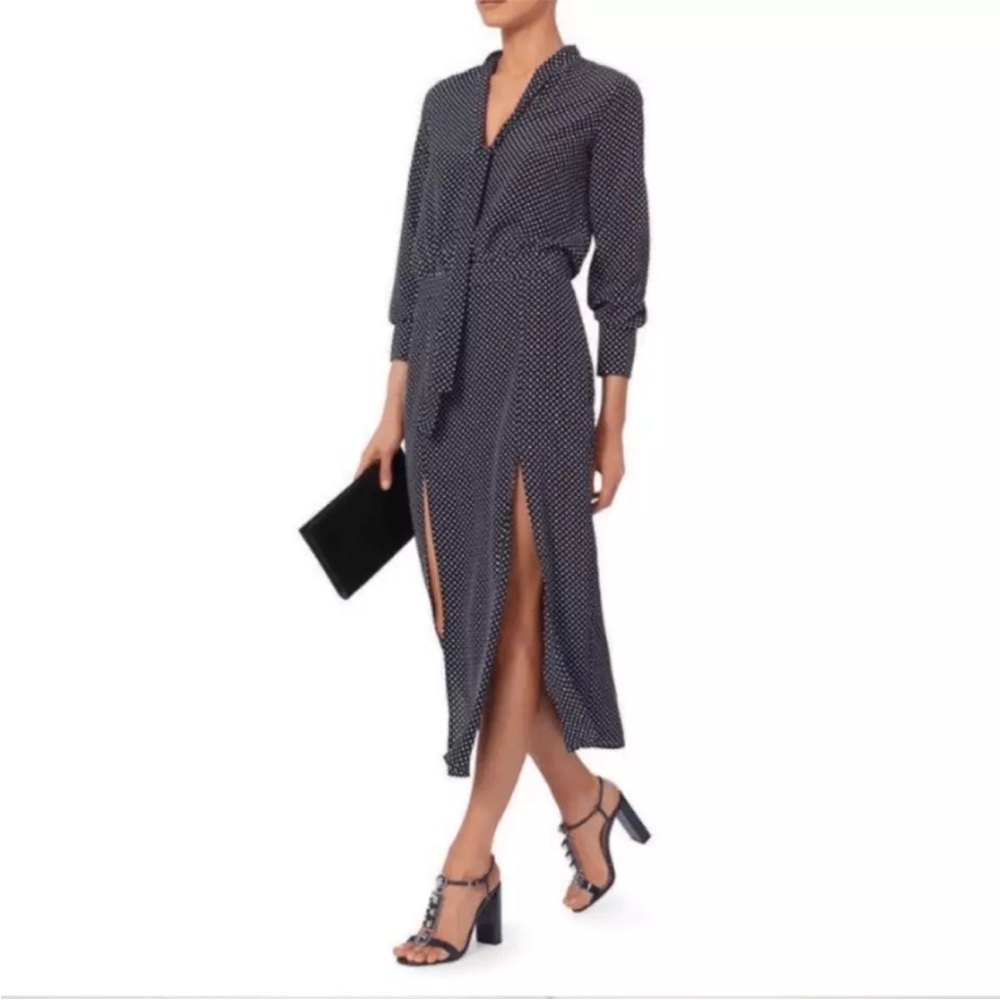 Alexis Noelle Polka Dot tie neck slit midi dress in size small